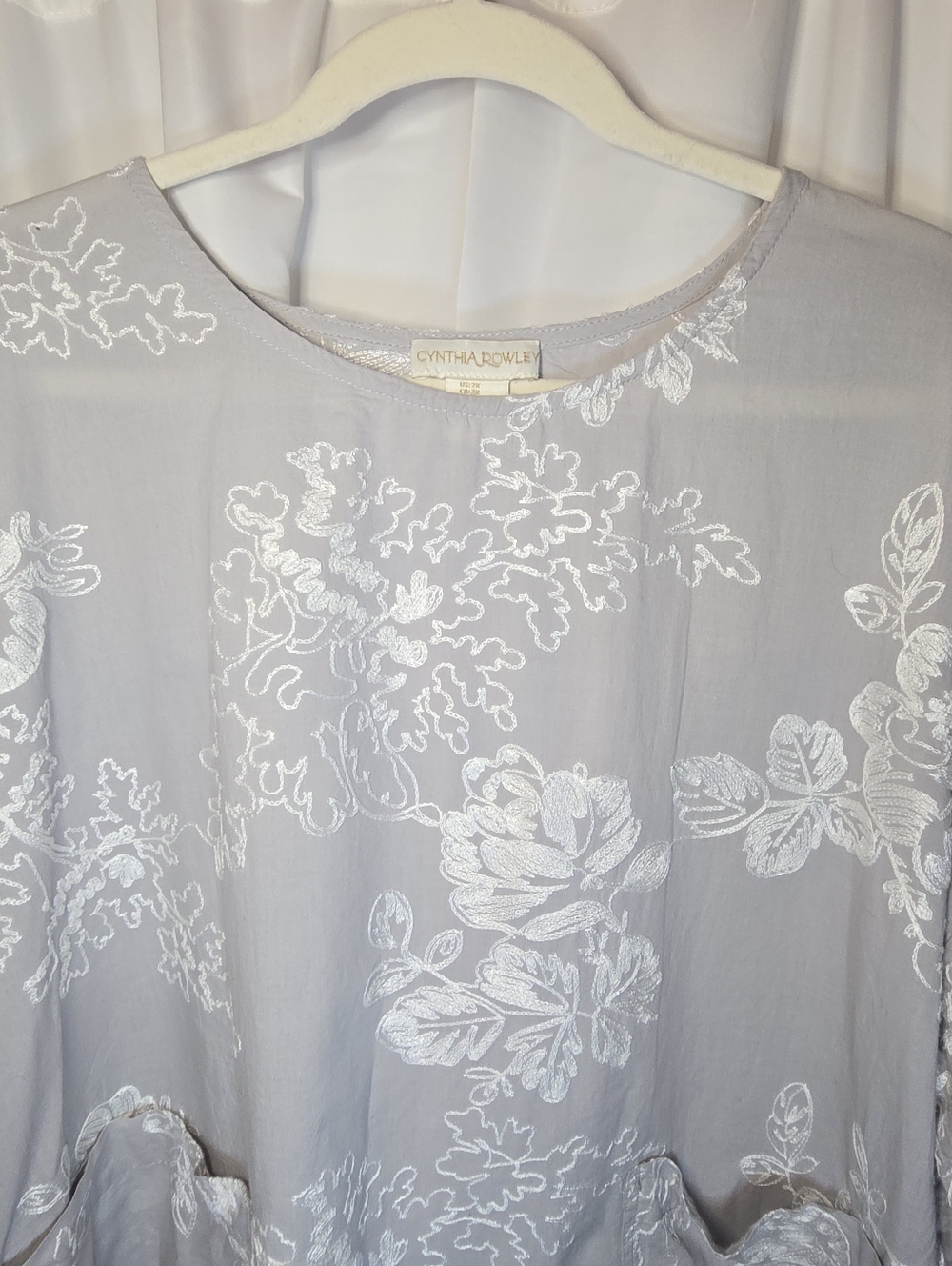 Cynthia Rowley Light Gray Tunic with White Floral Embroidery 2xl Plus Size - Picture 3 of 6